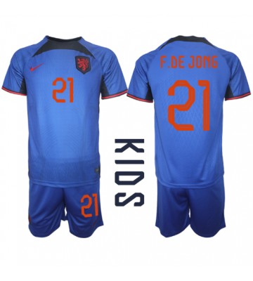 Nederländerna Frenkie de Jong #21 Bortaställ Barn VM 2022 Kortärmad (+ Korta byxor)